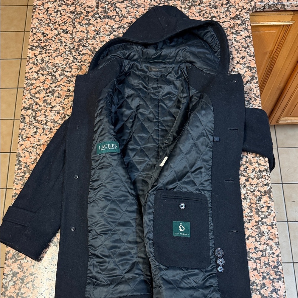Kid’s Black Hooded Ralph Lauren pea-coat Jacket - Picture 2 of 4